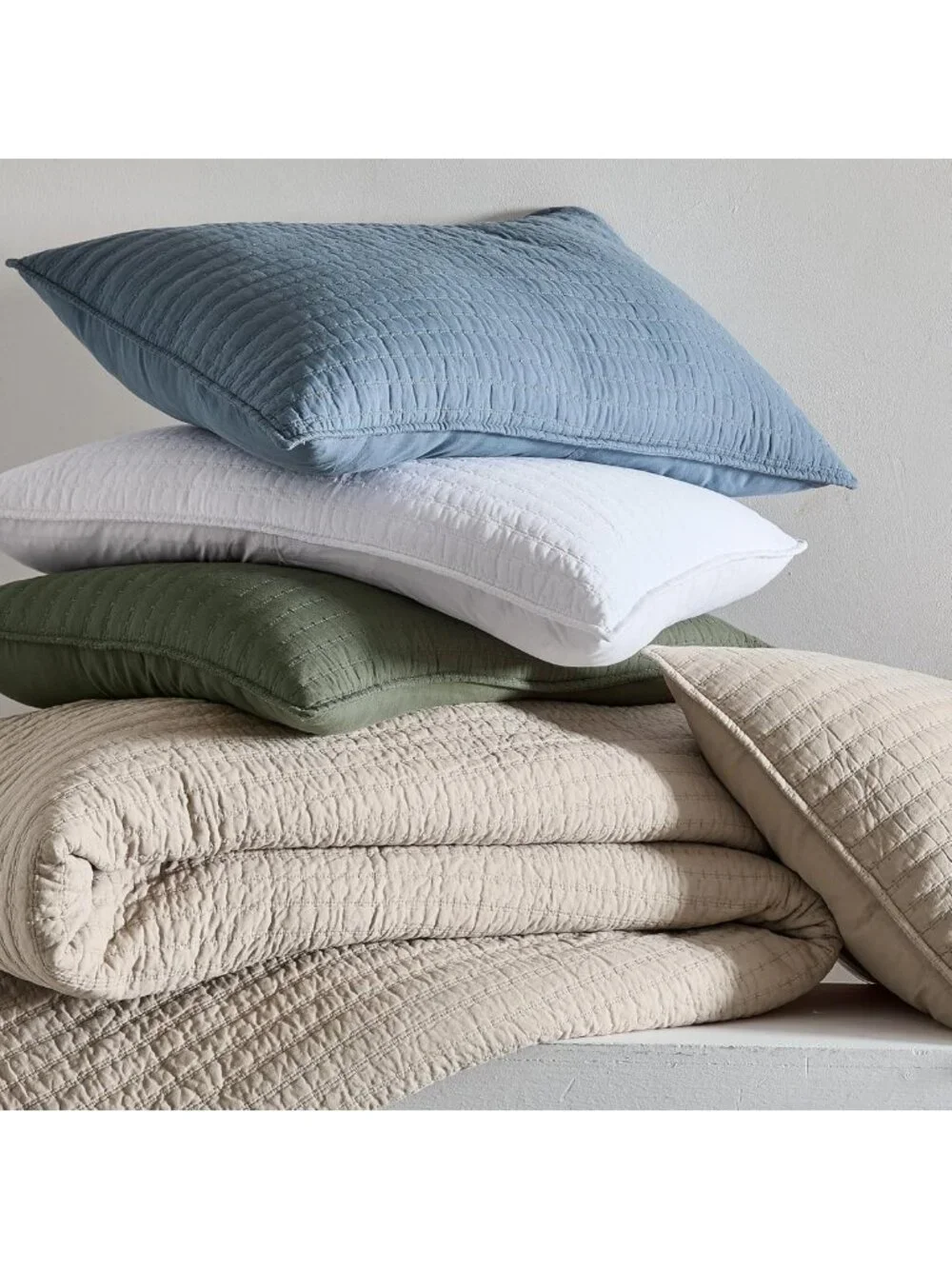 100% Cotton King Size Quilt Set, Channel Pick Stitch Design, Beige Flax Color